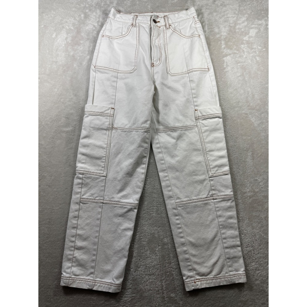 BDG Womens High-Rise Baggy Cargo Contrast Stitch White Jeans 28 Meas: 27x29.5